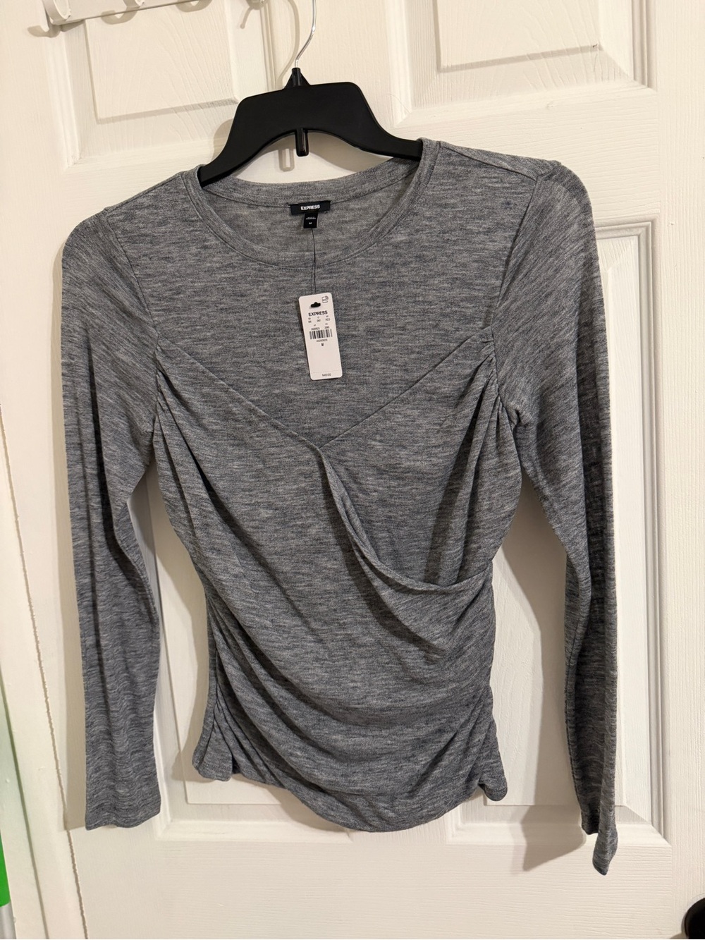 Express Heather Gray Long Sleeve Twist Front Top
